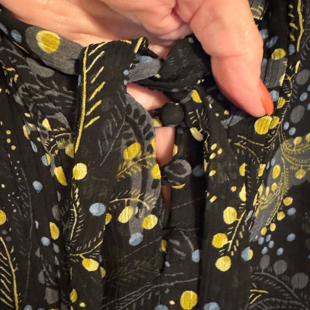 Lane Bryant Black Print Neckline Tie Blouse   PLUS: 18/20      #T - Picture 2 of 8